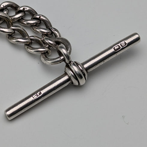 Circa 1900 British Antique Sterling Silver Albert Chain 29g Sterling Silver Lion Fob